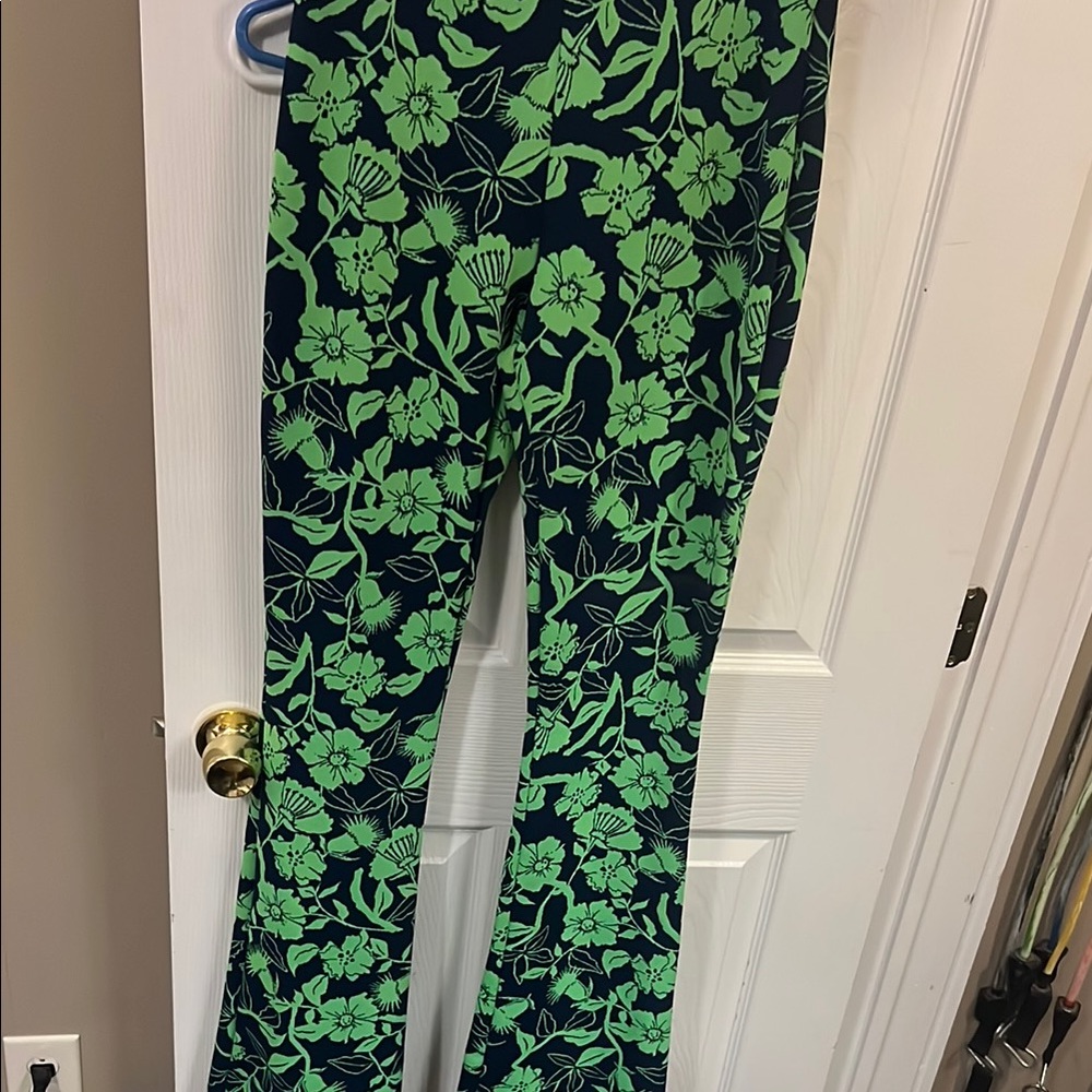 Zara Green Floral Boot Cut Pants